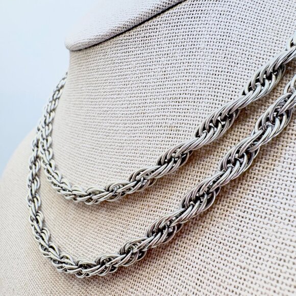 VTG Italy Sterling Silver 925 Heavy Rope Chain Lobster Clasp Necklace Size 29.5" - Picture 2 of 11